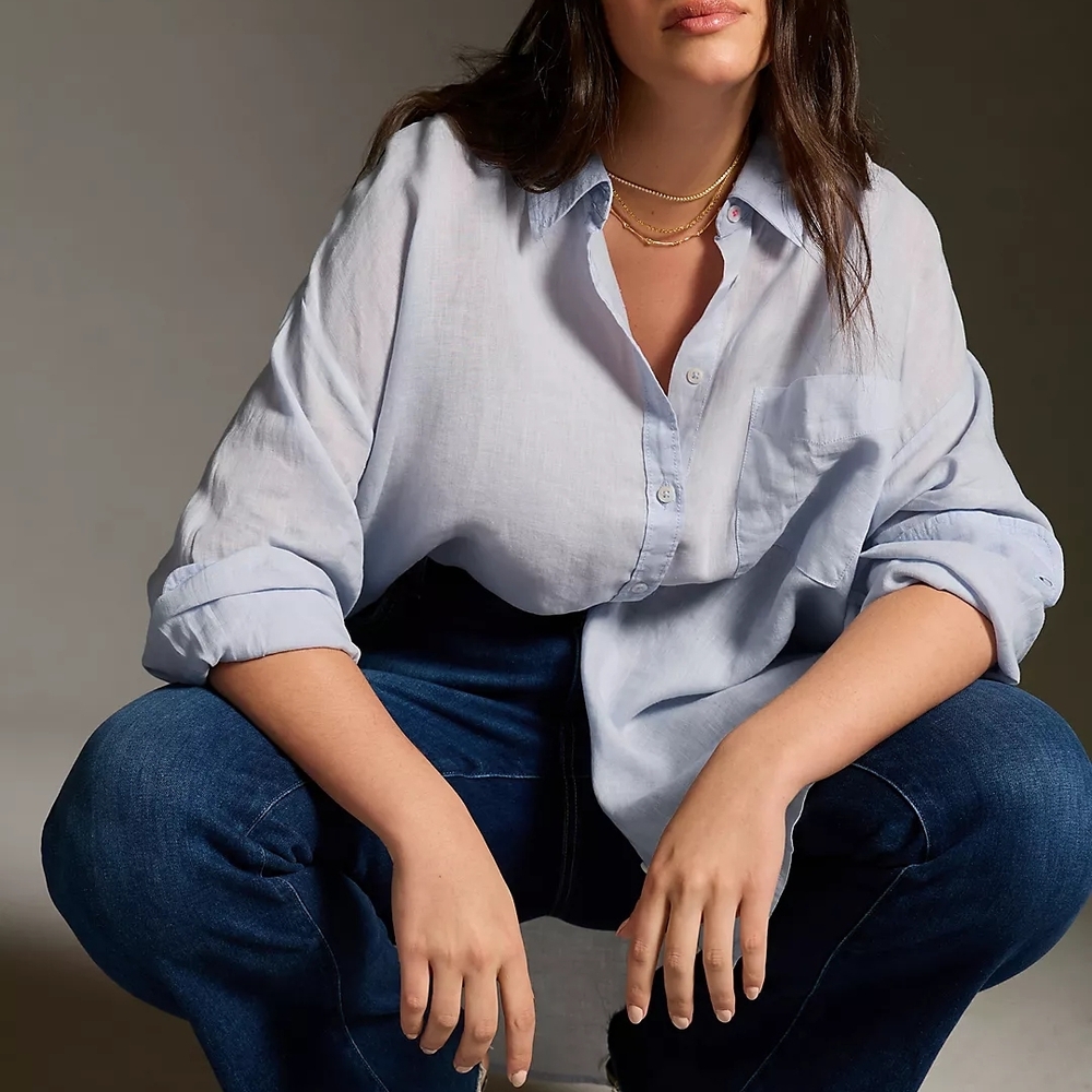 Light Blue Cotton Button-Up Shirt - Women